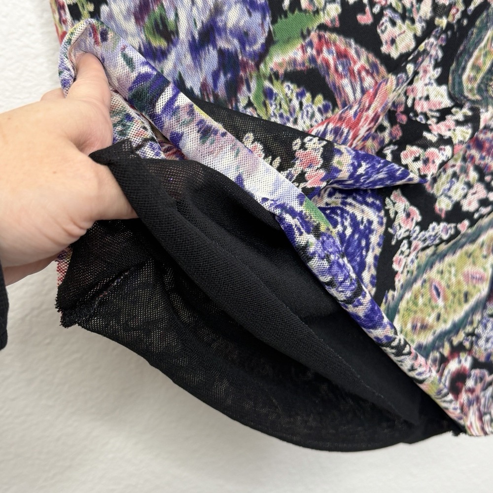 Bisou Bisou Y2K Mesh Top Medium Paisley Floral Whimsy Goth Indie Sleaze Edgy Art - Picture 8 of 14